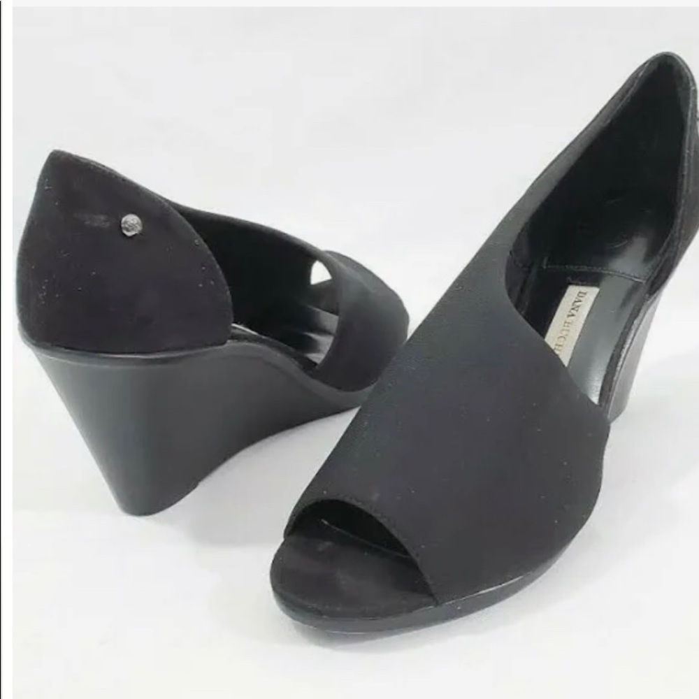 Dana Buchman Open Toe Wedges Heels 9 Black Career Wedding Open Side